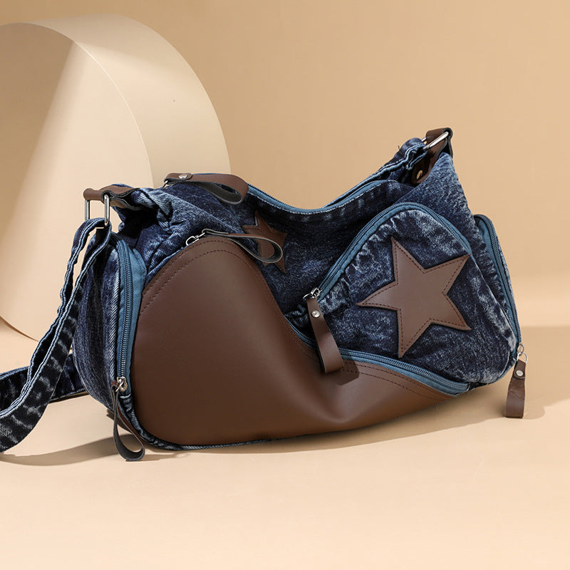 Women's Denim Fashion Stitching Large Capacity Simple Shoulder Bags