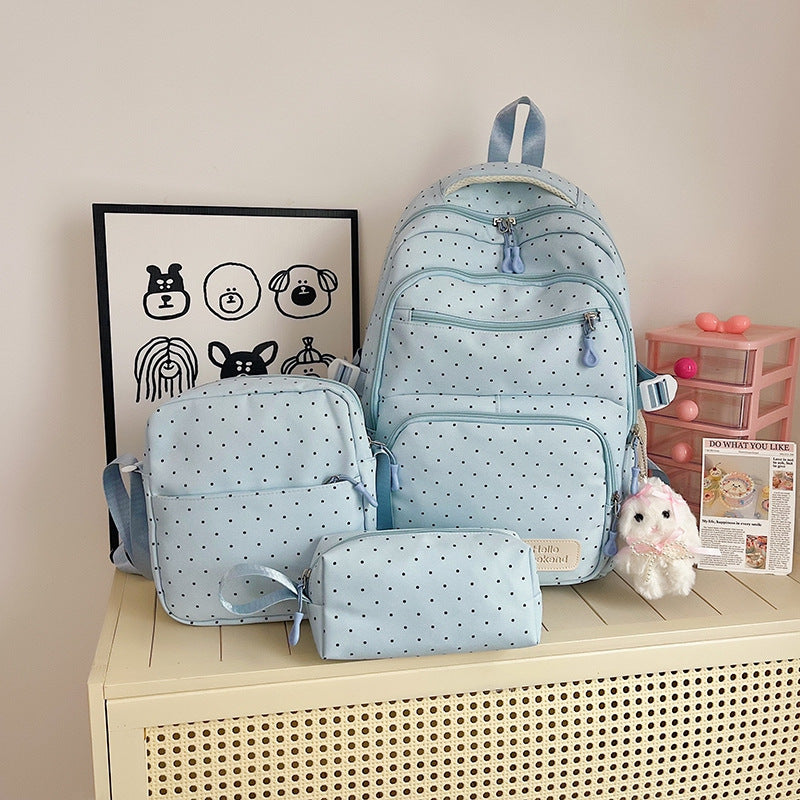 Junior High Cute Refreshing Polka Dot Large Leisure Backpack