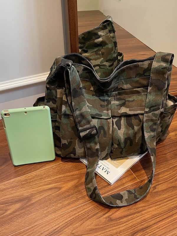 Style Washed Old Large Capacity Canvas Simple Camouflage For Men's Messenger Bag