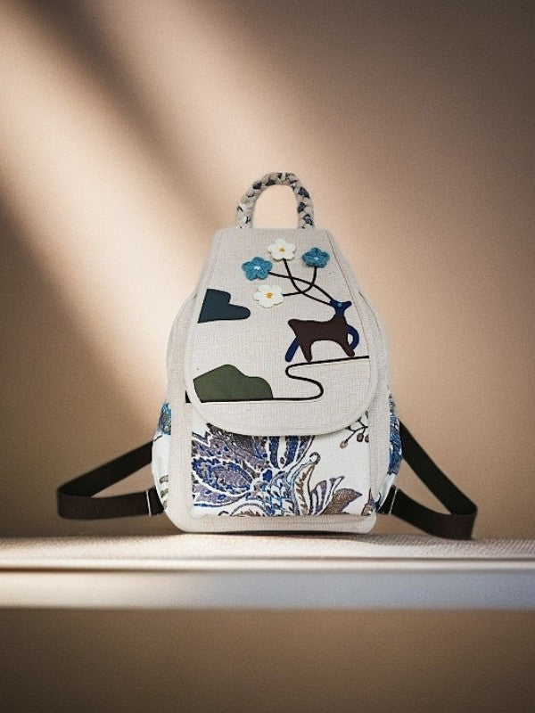 Women's Vintage Printing Wax Line Woven Fresh Women's Backpack