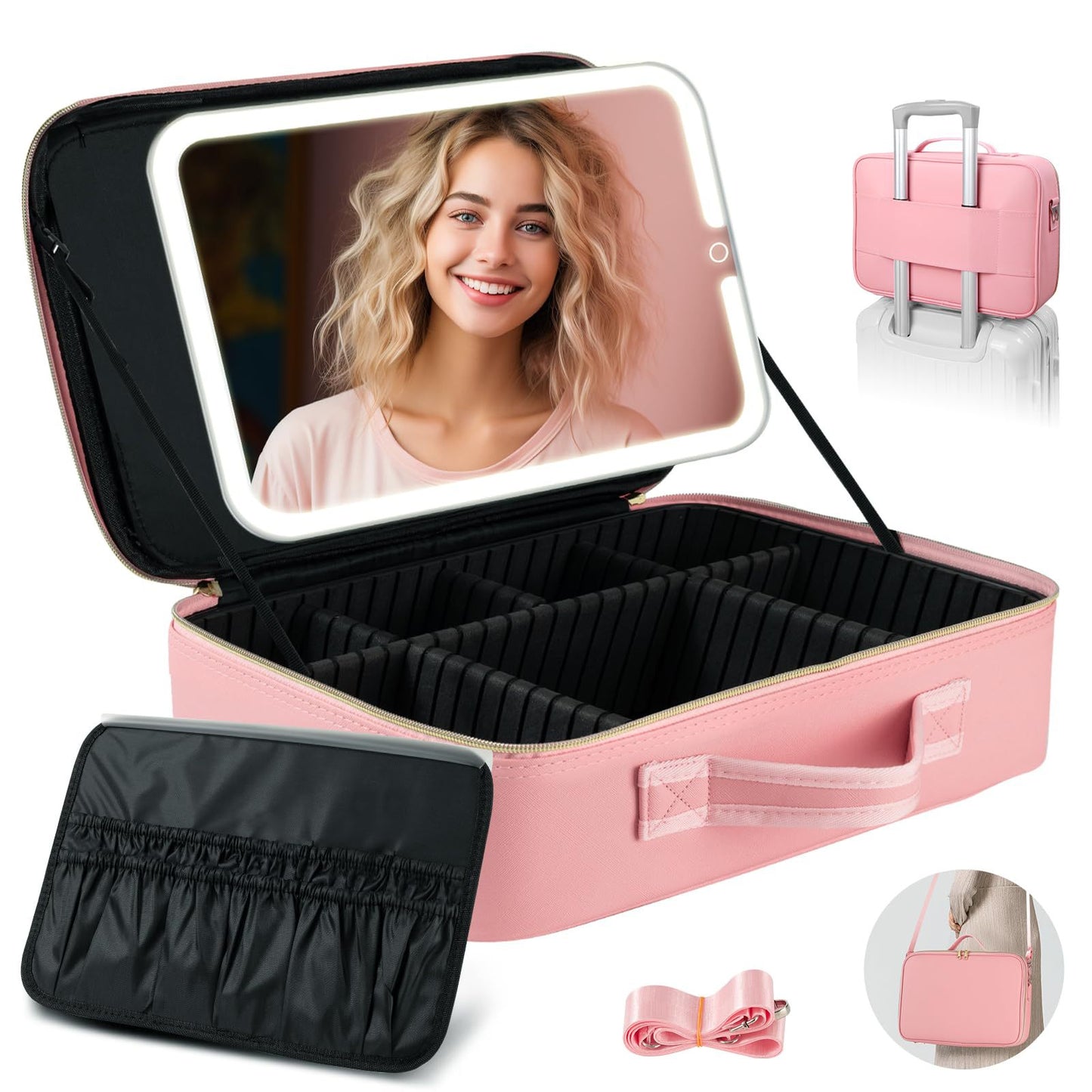 Capacity Skin Care With Mirror Light Simple Portable Tool Storage Cosmetic Bags