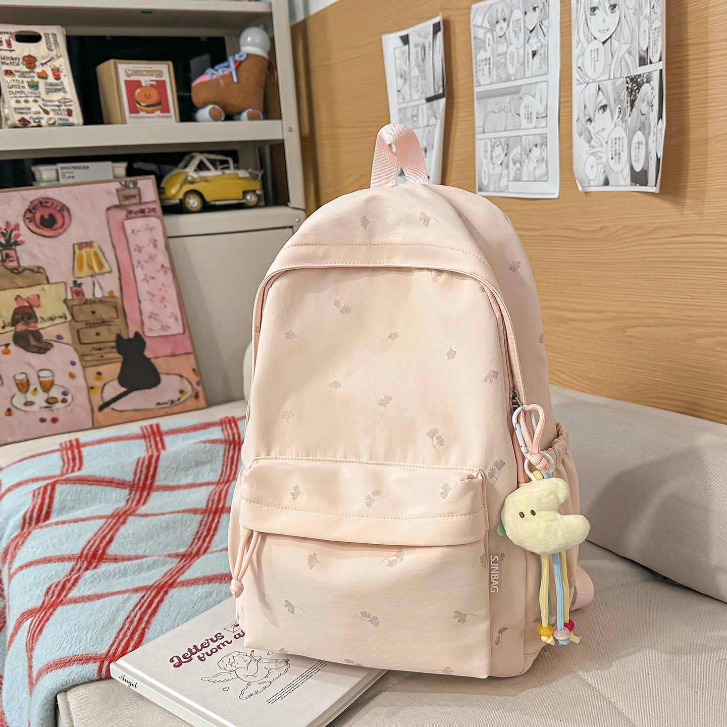 Mori Style Solid Color Printing Fresh Candy Simple Large Capacity Leisure Backpack