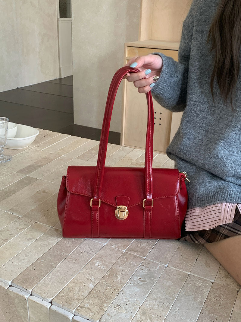 Women's Red Texture Bridal Graceful Large Capacity Underarm Bag