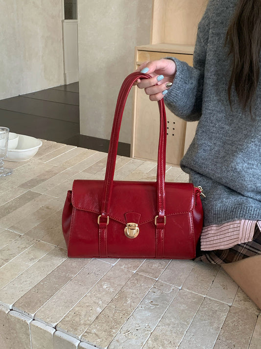 Women's Red Texture Bridal Graceful Large Capacity Underarm Bag