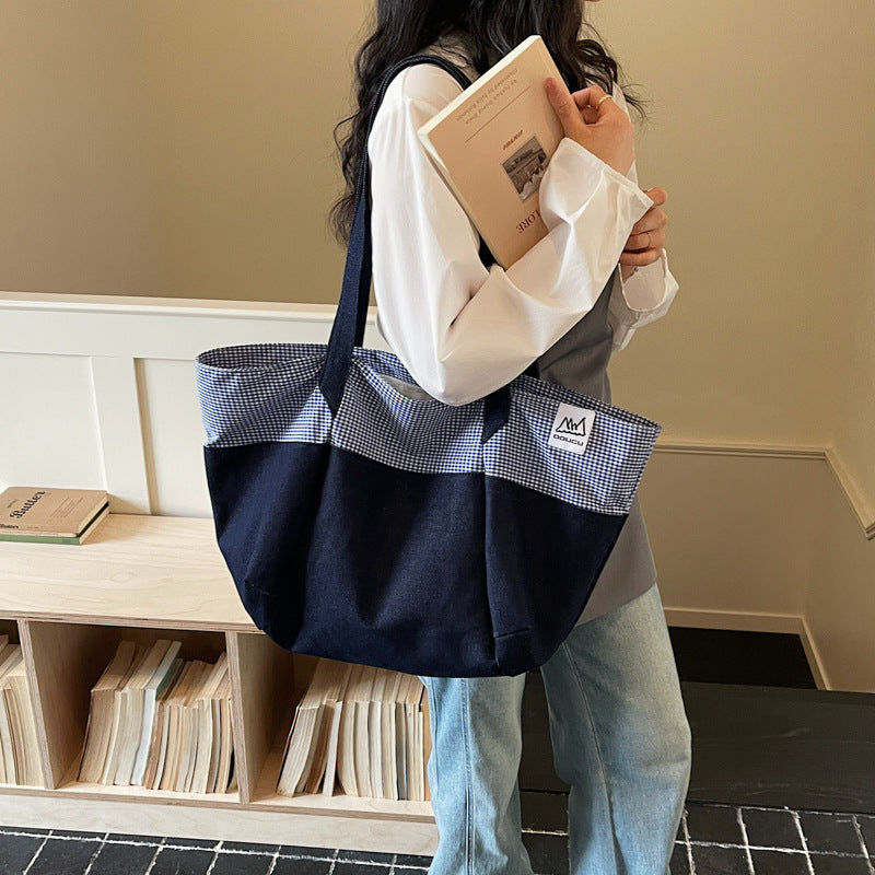 Korean Style Fashion Color Contrast Denim Niche Western Commuter Tote Bag