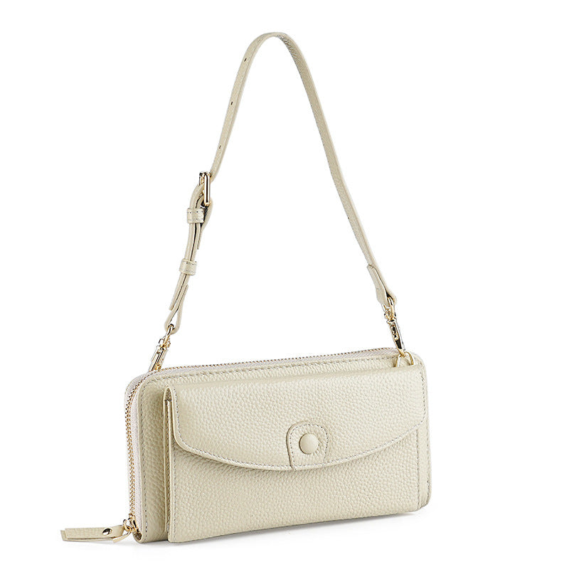 Women's Underarm Layer Cowhide Zipper Mobile Function Genuine Bags