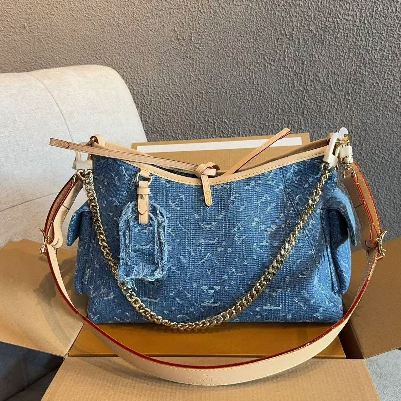 Women's Denim Blue Butterfly Large Capacity Portable Shoulder Bags