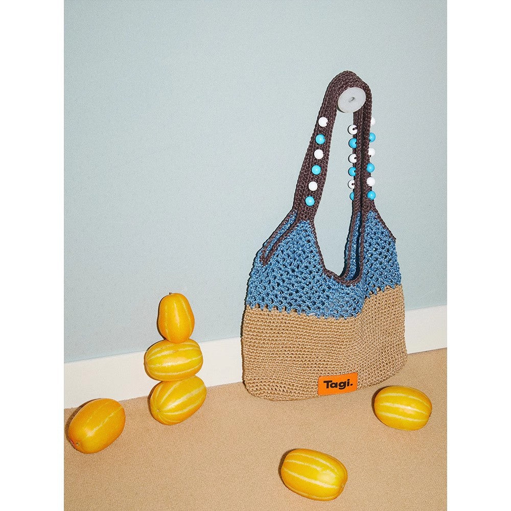 Handmade String Wooden Bead Portable Contrast Color Single Woven Women's Shoulder Bag