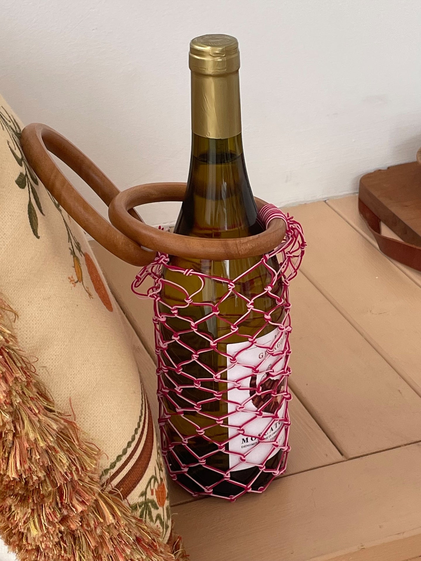 Tighten Rope Wood Red Wine Kettle Net Women's Handbag