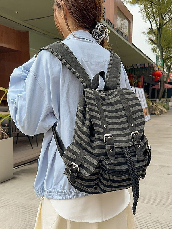 Striped Cover Retro Function Large Capacity Backpacks