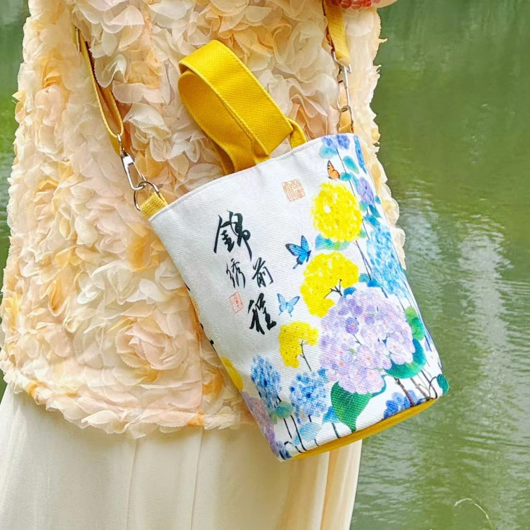 Money Hydrangea Pattern Brocade Bright Future Scenic Area Cultural Creative Bucket Bag