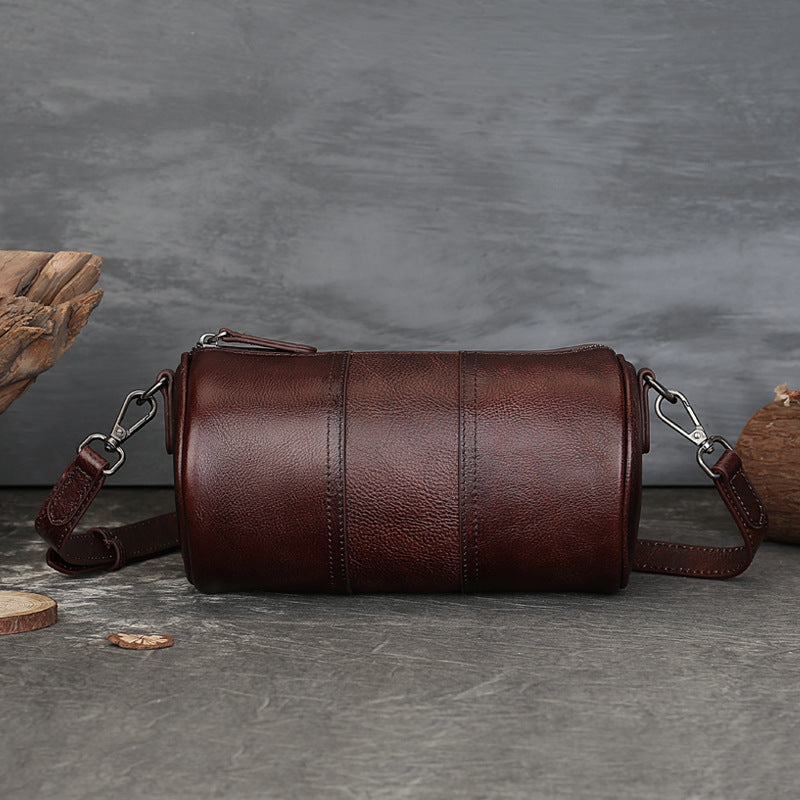 Women's Cylindrical Genuine Leather Retro National Style Shoulder Bags