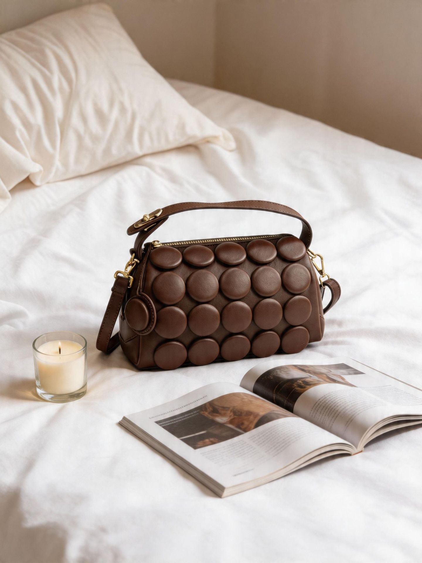 Women's Round Handmade Button Fashion Classic Pillow Women's Shoulder Bag