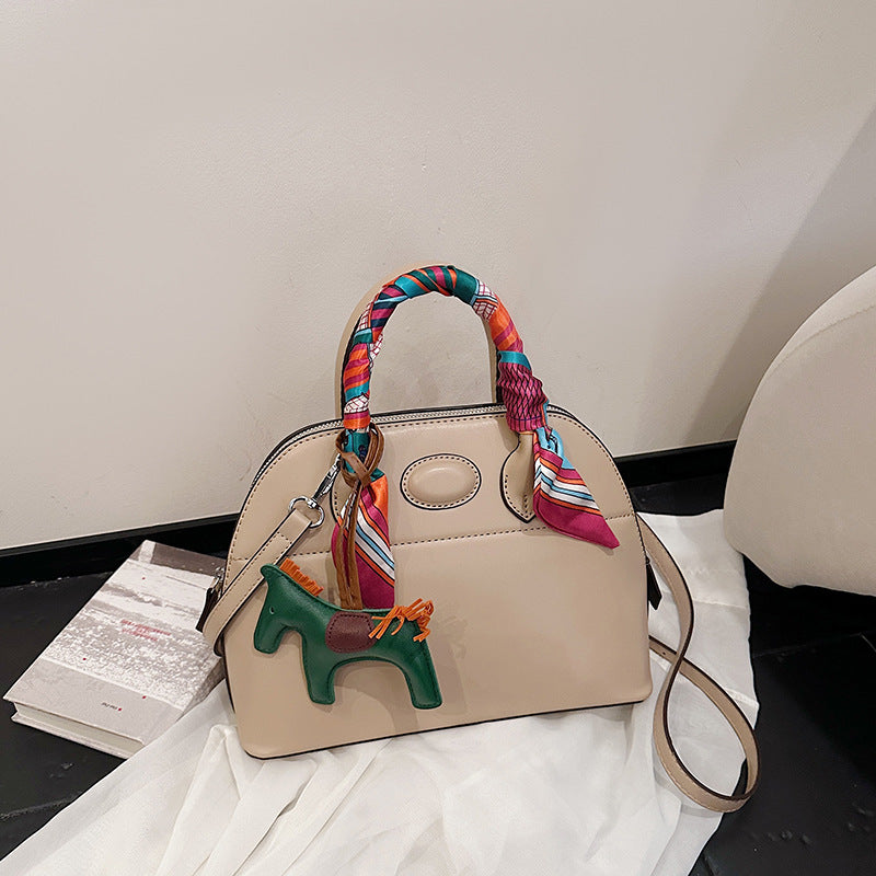Women's Shell Cowhide Bowling Portable Zippered Women's Handbag