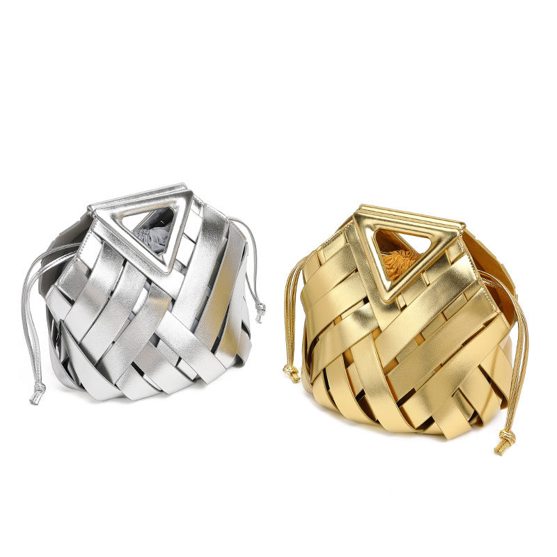 Women's Basket Magnetic Fashion Triangle Woven Clip Large Women's Handbag
