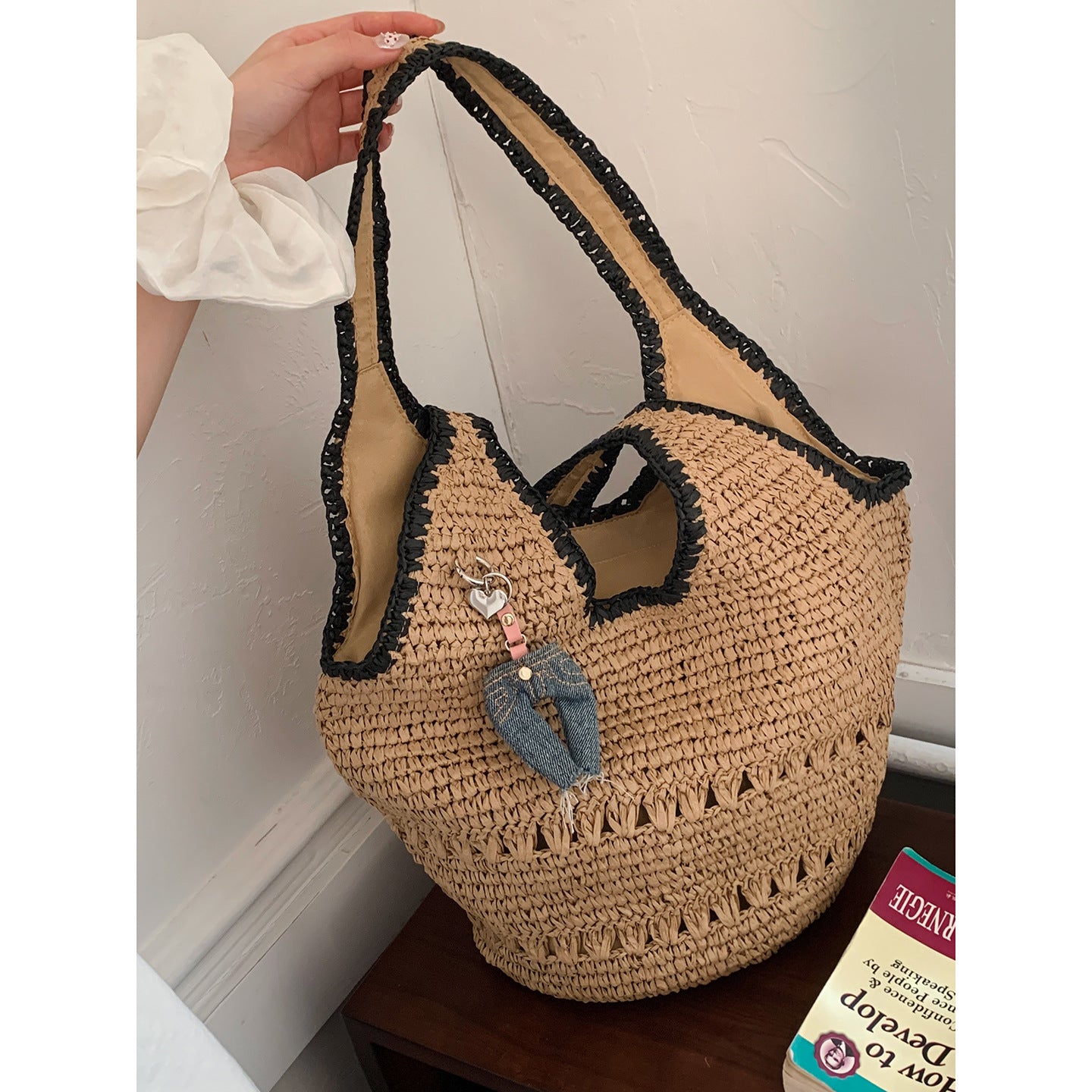 Women's Korean Style Large Capacity Straw Vegetable Underarm Bag