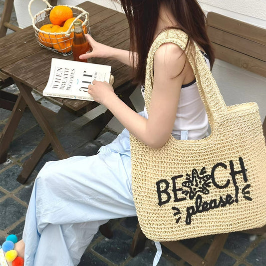 Women's Straw Woven Hollow Hand-woven Seaside Vacation Tote Bag