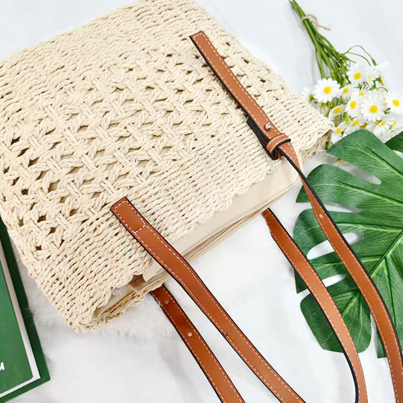 Women's Capacity Straw Summer Seaside Vacation Leisure Simple Support Flower Women's Shoulder Bag
