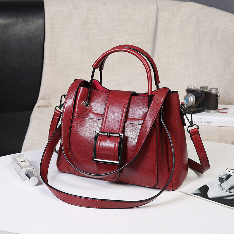 Women's Oil Wax Leather Portable Retro Fashion Large Tote Bags