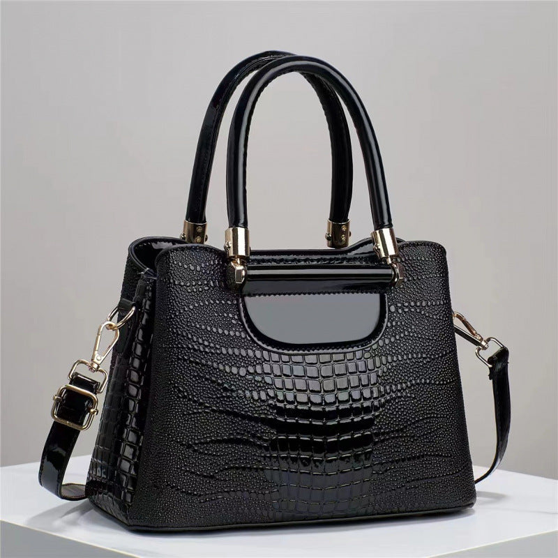 Women's Textured Bright Leather Stone Pattern Crocodile Bags