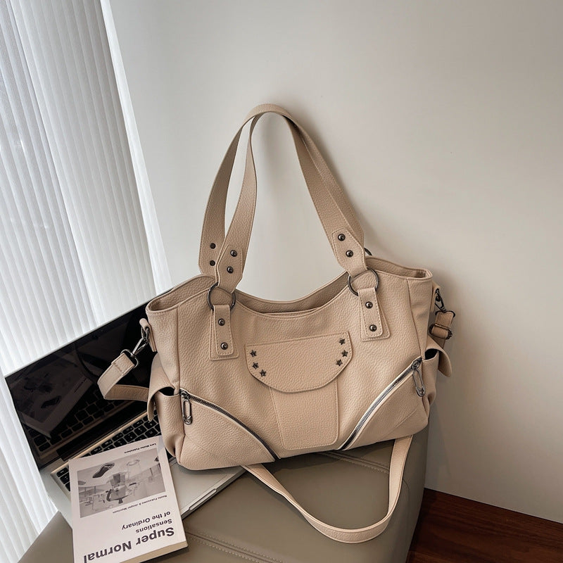 Women's Rivet Commuter Motorcycle Trendy Design Retro Easy Tote Bag
