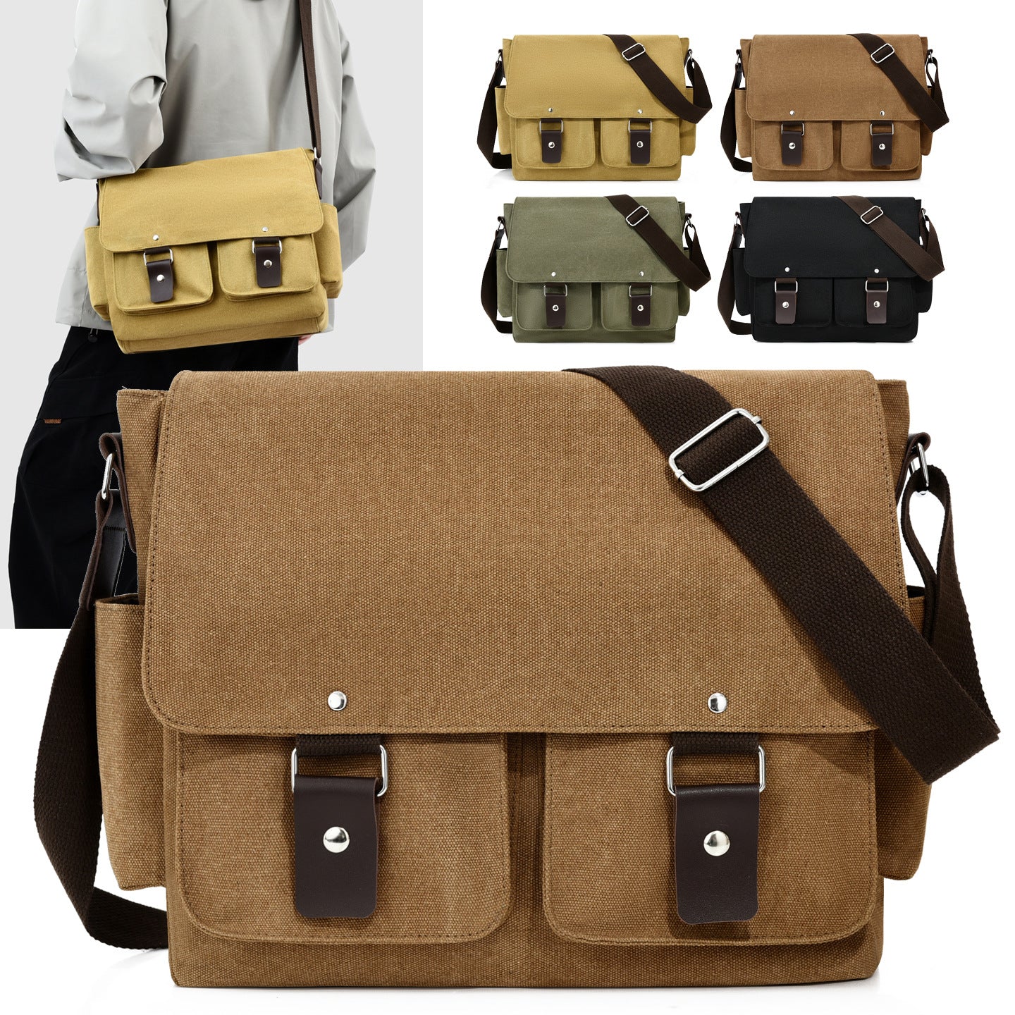 Men's Retro Canvas Horizontal Commuter Fashion Men's Messenger Bag
