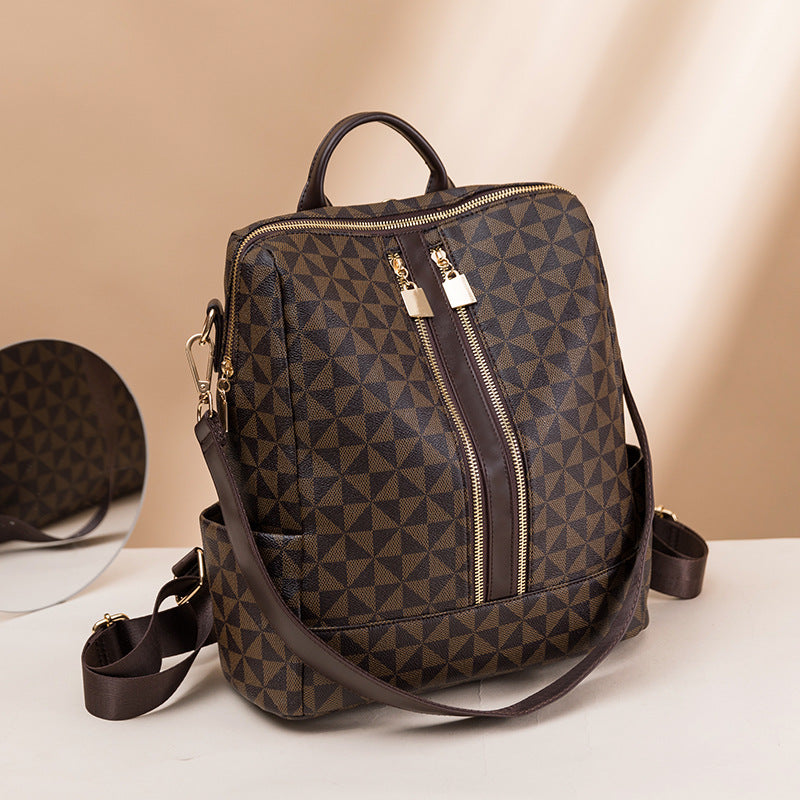 Women's Korean Double Zipper Versatile Large Capacity Vintage Backpacks