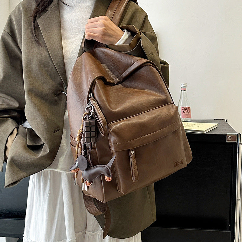 Female Brown Simple Large Capacity Business Computer Leather Women's Backpack