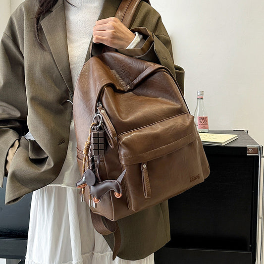 Female Brown Simple Large Capacity Business Computer Leather Women's Backpack