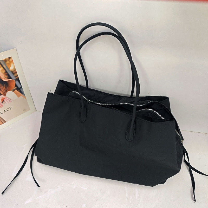 Women's & Men's Black Minimalist Large Capacity Totes Nylon Waterproof Bags