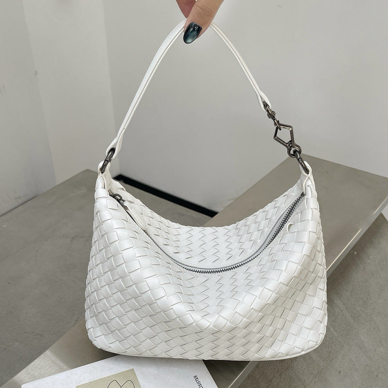 Women's Genuine Leather Soft Woven Lunch Box High-grade Underarm Bag