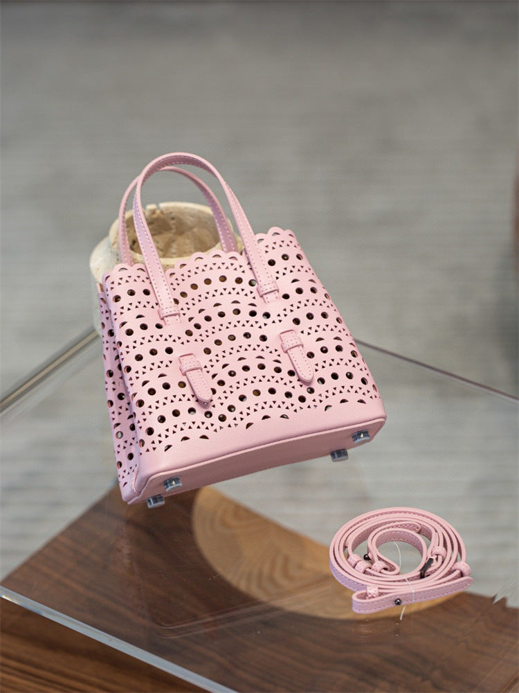Women's Wave Hollow Carved Calfskin Vegetable Basket Fashion Son Women's Shoulder Bag