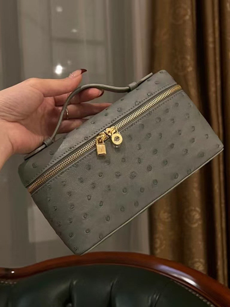 Outside Leather Ostrich Grain Cowhide Lunch Women's Handbag