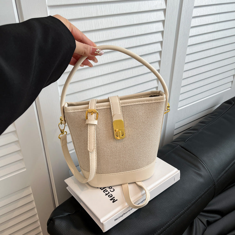 Women's Niche Retro High-grade Versatile Stitching Bucket Bag