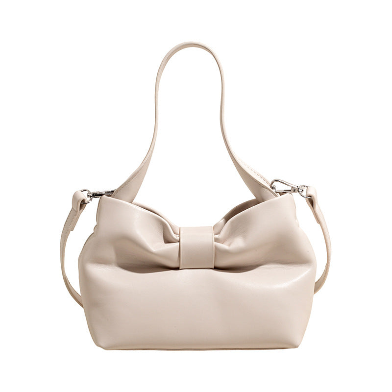 Women's Summer Pleated Bow Solid Color Portable Underarm Tote Bags