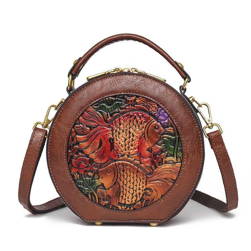 Women's Style Lotus Textured Commuter Clutch National Embossed Women's Shoulder Bag