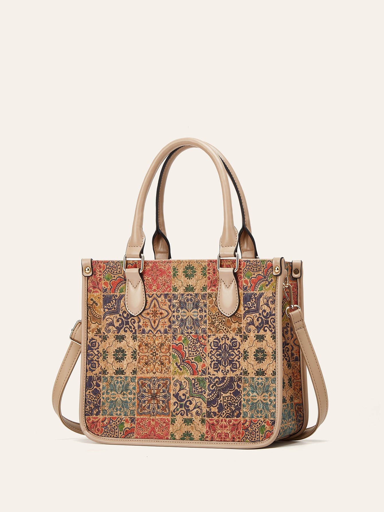 Women's Retro Ethnic Style Cork Printed Tree Leather Large Tote Bags