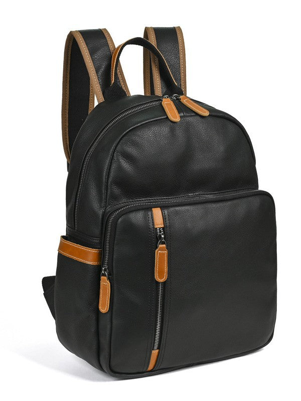 Women's & Men's Retro Leather First Layer Cowhide Large Capacity Contrast Backpacks