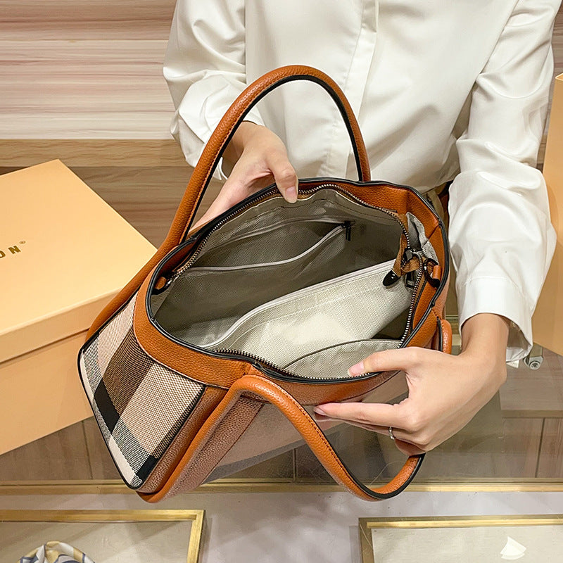 Women's Fashion Genuine Leather Large Capacity Plaid Handbags