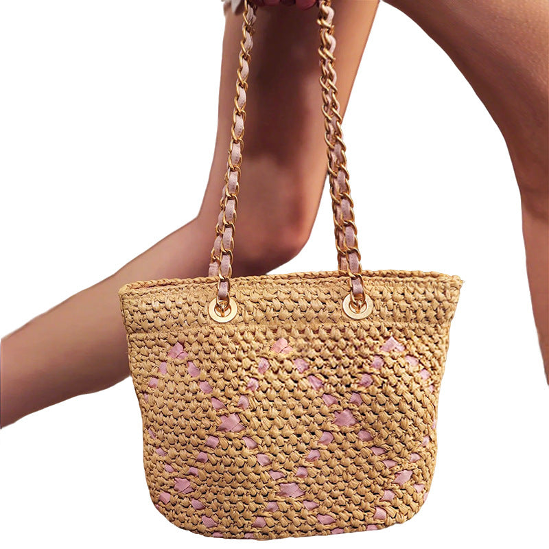 Women's Versatile Chain Dopamine Straw Underarm Woven Women's Shoulder Bag