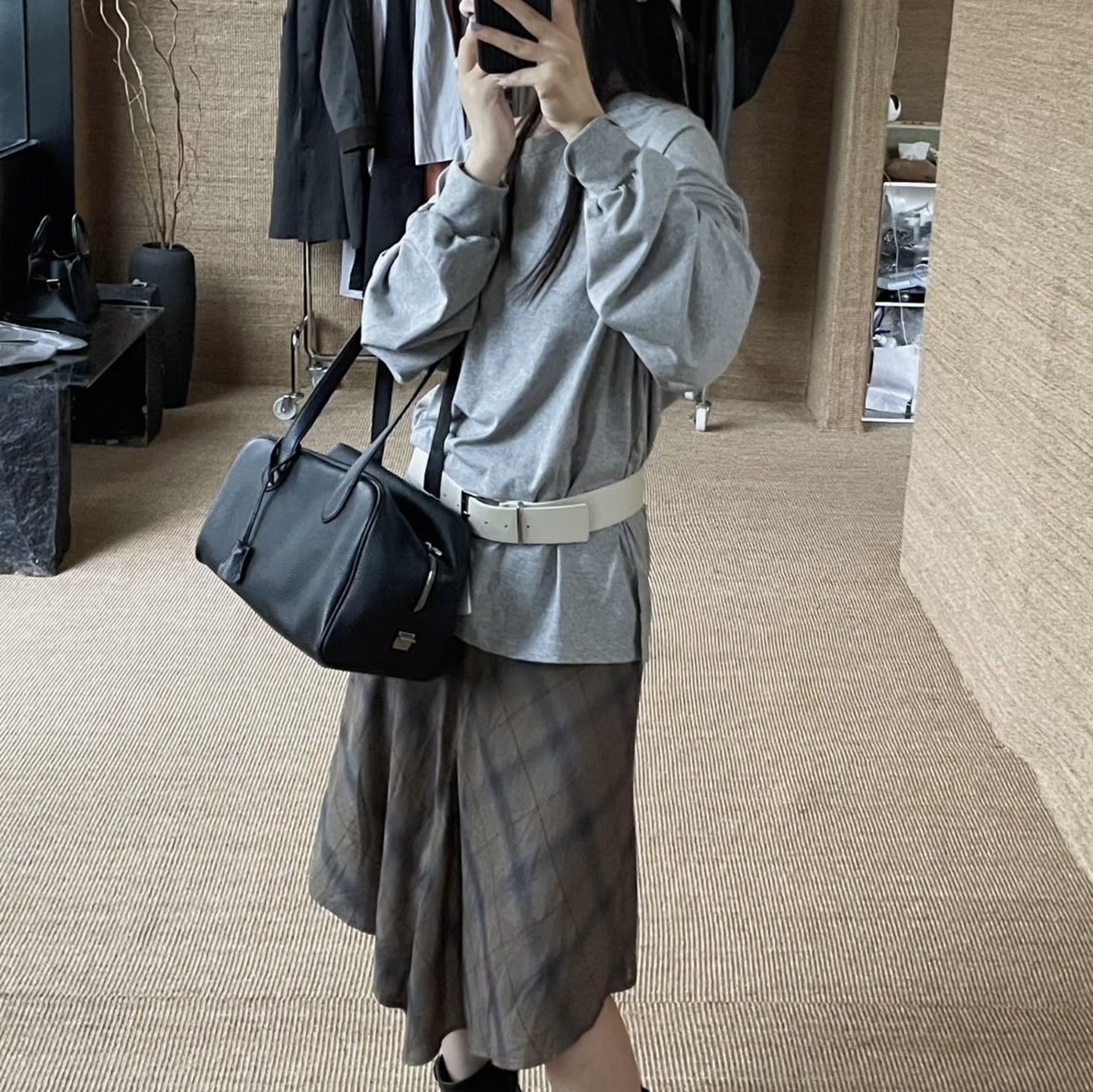 Women's Spring Cowhide Simple Large Capacity One Underarm Bowling Women's Shoulder Bag