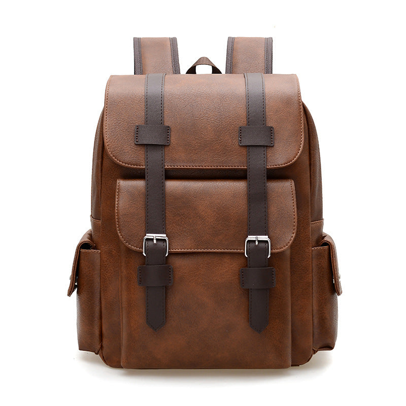 Men's Large Capacity Soft Leather Unisex Fashion College Leisure Backpack