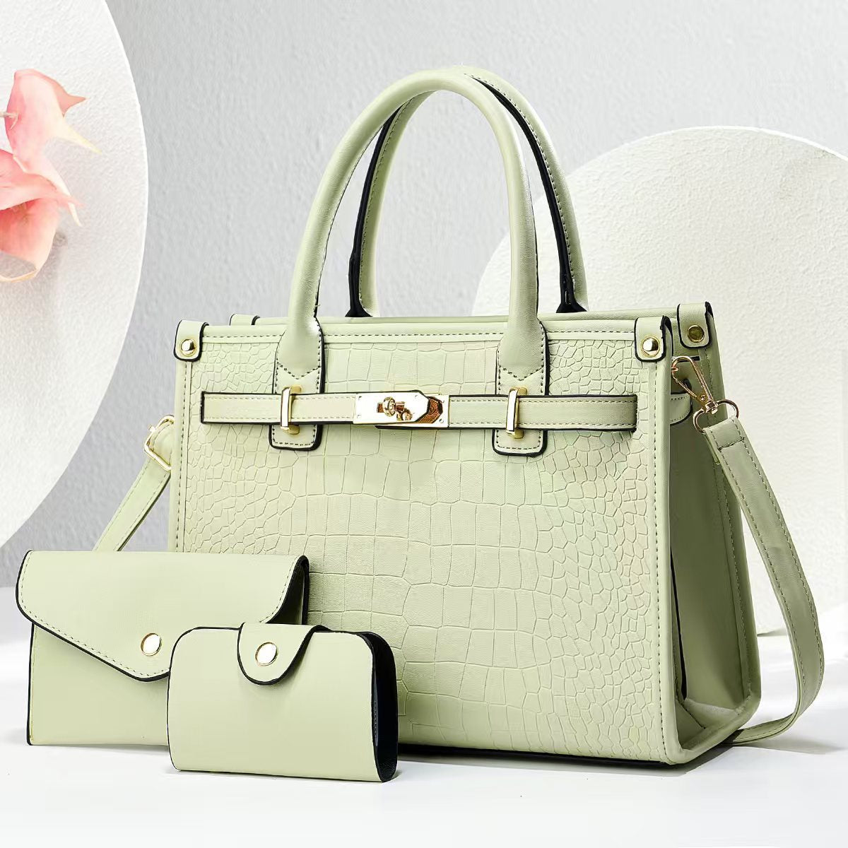 Three-piece Crocodile Pattern Large Fashion Elegant Birthday Handbags