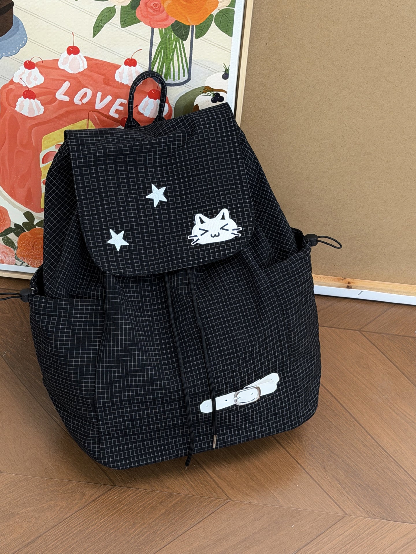 Women's Cute Cartoon Checked Junior High Lightweight Backpacks