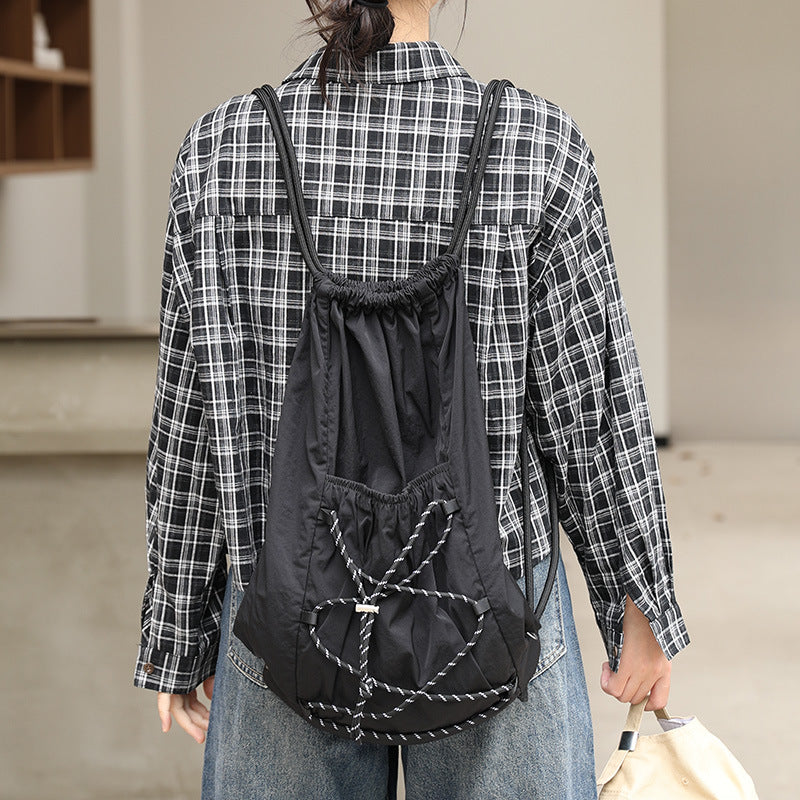 Leisure Artistic Nylon Fashion Drawstring Pleated Canvas Backpacks
