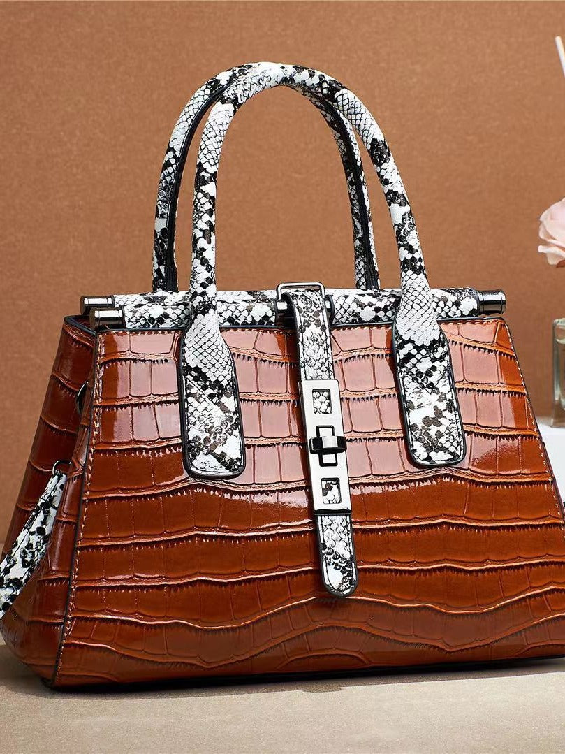 Women's Large Capacity Color Matching Western Style Textured Crocodile Pattern Simple Bags