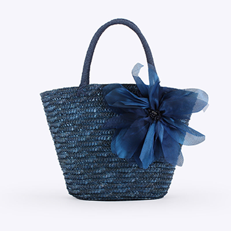 Women's Pastoral Silk Large Flower Woven Fashion Seaside Vacation Beach Women's Shoulder Bag