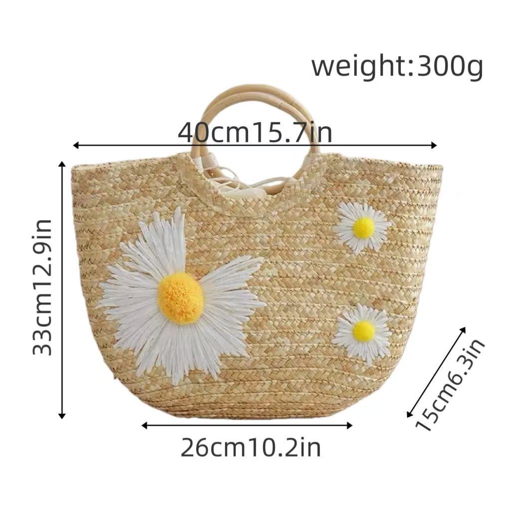 Women's Style Little Daisy Straw Wooden Woven Bags