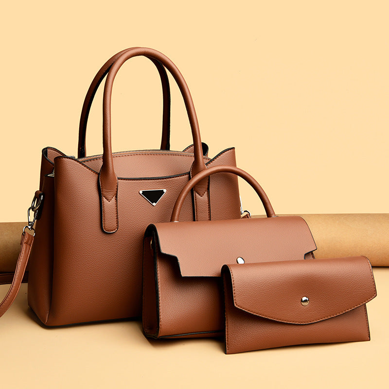 Women's Hand Three-piece Litchi Pattern Large Capacity Bags