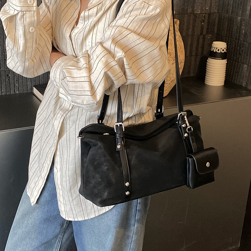 Women's Suede Pillow Matte Stitching Underarm Large Tote Bag
